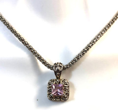 VTG CHAIN NECKLACE PENDANT LIGHT PURPLE GLASS CRYSTAL SIGNED MJ Marie Jannifer