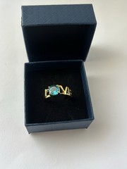 Vintage Blue Cubic Zirconia Ring Gold Plated Womens Size 8.5