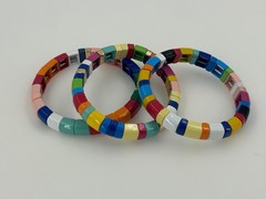 Tila Bead Enamel Tile Stretch Bracelet Set Multicolor Boho Stackable