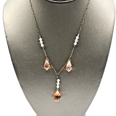 Art Deco Pink Necklace Paper Clip Chain 16″ Antique Jewelry