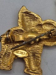 Vtg FREIDES Gold Tone Trunk Up Elephant Brooch Pin Red Rhinestone Eye Secure Pin