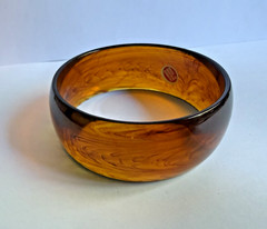 Vintage Signed Western Germany Root Beer Swirl Lucite Wide Mod Bangle Bracelet