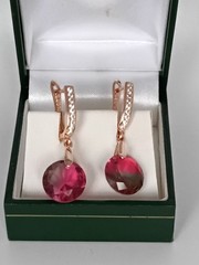 Vintage 1990-s 14 Ct Rolled Gold Ruby / Zircons Earrings-Hallmarked 585 RG
