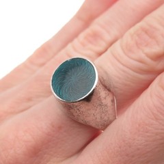David Andersen 925S Sterling Silver Vintage Norway Enamel Adjustable Ring Size 8