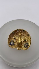 UNIQUE Vintage gold intricate wired peacock brooch Blue Green White Rhinestones