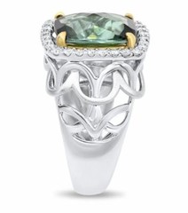 LARGE 5.30CT DIAMOND & AAA TOURMALINE 18K 2 TONE GOLD 3D CUSHION ENGAGEMENT RING
