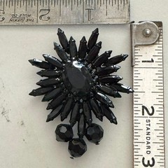 Signed D&E Juliana for Alice Caviness 3” Jet Rhinestone Brooch Black Metal
