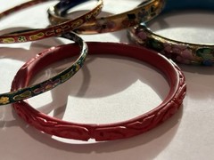 Lot of 5 Vintage Floral Enamel Cloisonné Asian Bangle Bracelets