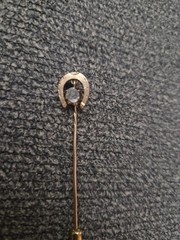 Vintage Gold Horseshoe Stick Pin Lapel Tie Pin w/ Central Gemstone. Good Luck