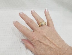 Vtg. Signed Premier Designs Gold Tone Wide Channel Set CZ Dedication Ring Size 8