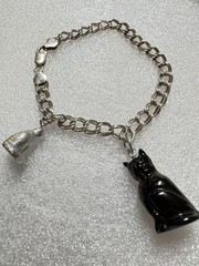 Unique Cat Charms Sterling Silver And Black Cat Italian Double Curb 925 Bracelet