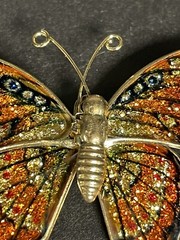 Set of 2 Butterfly Pin Brooches Gold Tone Metal Faux Pearl
