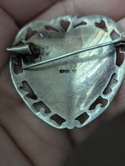 Vintage Siam Sterling Heart Black Niello Brooch Pin Lightning Goddess Love Art