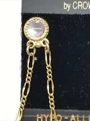 Vintage ART NOUVEAU by Crown Jewelry Gold- Pink Enamel Dangle Pierced Earrings