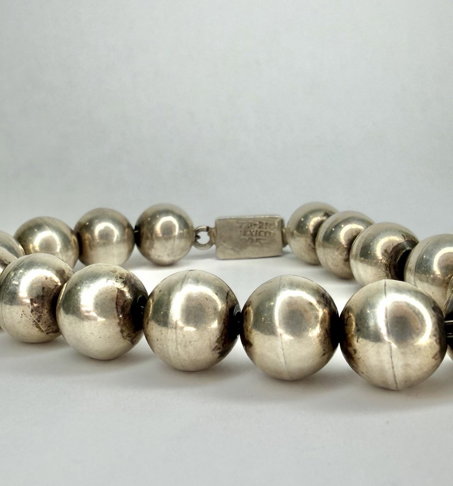 Vintage Mexico Sterling Silver Bead Bracelet 12mm 8.5″ 37.3g