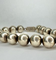Vintage Mexico Sterling Silver Bead Bracelet 12mm 8.5″ 37.3g