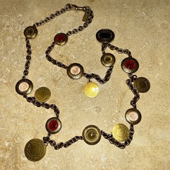Coach Vintage Gold‑Tone Multicolor Cabochon Station Necklace – 32″ Y2K Era RARE