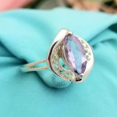 Silver Marquise Amethyst Filigree Ring-925-10.5mm Stone-1TCW-February-Elegant-