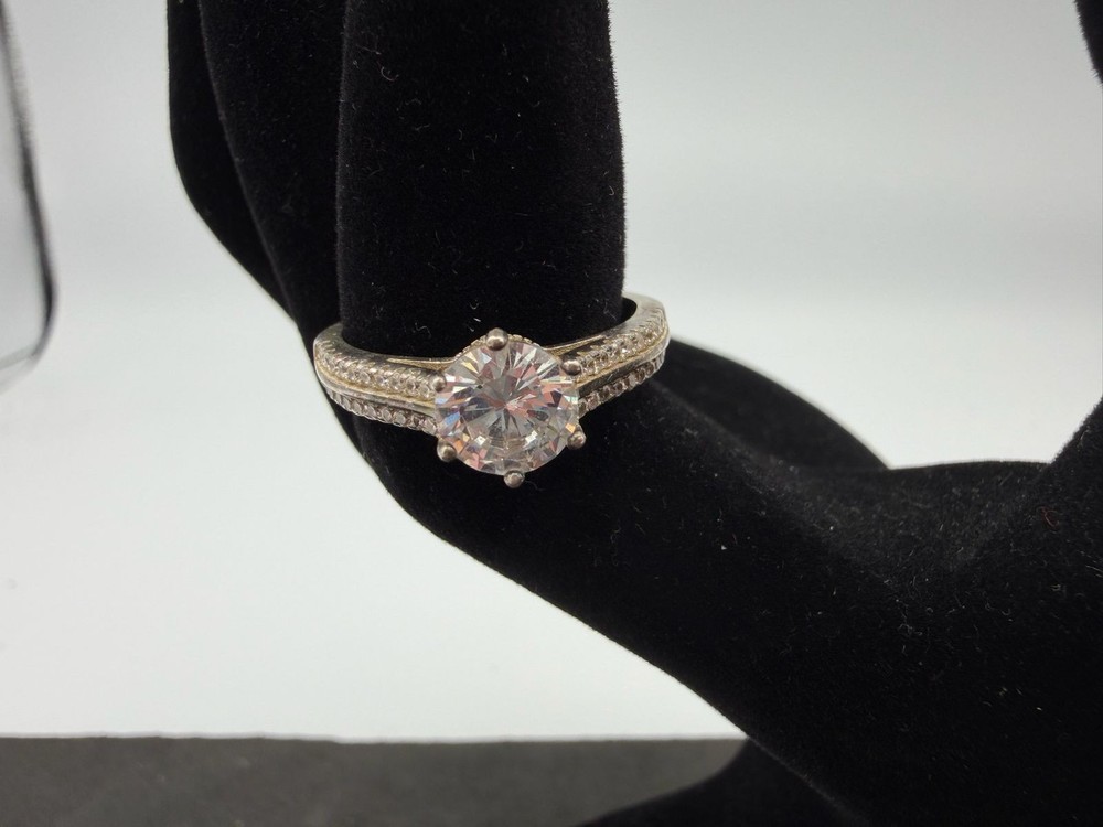 3.08g Vintage Sterling Silver 925 Ring Round Faceted Clear Solitaire Size 8.5 M