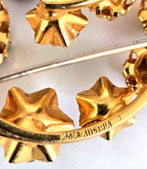 Vintage Austria Multi Autumn Colors Rhinestone Gold Tone Pin 1-7/8″