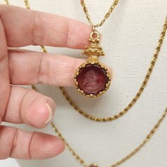 Vintage Goldette NY Purple Intaglio Bezel Set Crystal Gold Tone 3 Tier Necklace