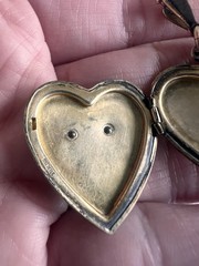 Antique Heart Shaped Photo Locket Gold Over Sterling 19” Chain Read C3