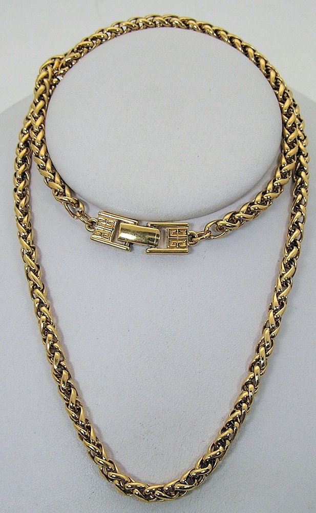 Stunning Givenchy Gold Tone 5mm Wheat Link Chain Signature 4 “G” Logo Clasp 24″