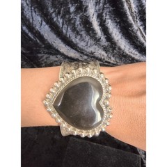 Vintage Sterling Silver Heart Stone Cuff Bracelet, Southwest Style Statement