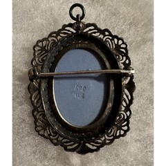 Vintage Blue & White Jasperware Cameo Brooch/Pendant signed EN. JAY