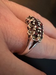 VINTAGE STERLING SILVER RED GARNET RING Size 8.25.