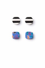 Polymer Clay Earrings Set of 2 , Colorful & Black White Studs