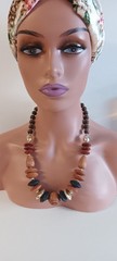 Chunky Fashion Jewelry gold coated spacers Brown Beaded wooden necklace 11″ long