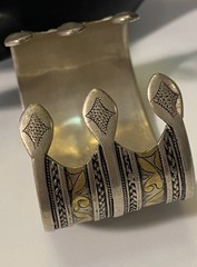 Turkmen Tekke Silver Gilt Wide Cuff Ethnic Tribal Ornate Adjustable Bracelet