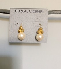 Vintage Casual Corner Earrings Gold Tone Ball With Faux Pearls-Dangle