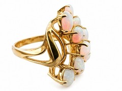 Modernist 14K Gold Opal Cluster Ring 12 Natural Opals Size 7.75 Vintage Fire!
