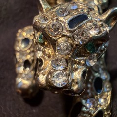 Gold Tone Leopard Gemstone Pendant Old Pawn Green Gem E