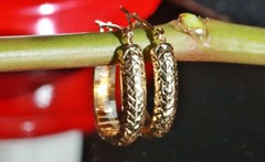 14k yellow gold earrings 0.68″ diamond cut hoop vintage handmade 1.15gr N2906