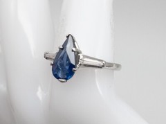 Vintage 1930s HANDMADE $6000 2ct Pear Cut Blue Sapphire Diamond Platinum Ring