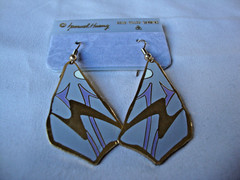 VINTAGE SAMUEL HUANG CLOISONNE RETRO ABSTRACT WHITE LAVENDER & GRAY EARRINGS