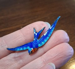Antique Guilloche Enamel Bluebird Pin Brooch Slight Damage See Pics/Description