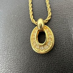 Christian Dior Oval Rhinestone Gold Necklace 39-44cm Vintage
