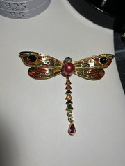 VTG Joan Rivers Stained Glass Crystal Plique-a-Jour Dragonfly Brooch Pin