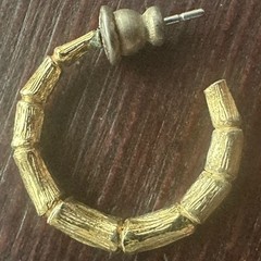 Graduated Bamboo Hoop Earrings Pierced Gold Tone Brass Post Backs