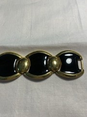 Vintage Signed Napier Black Enamel & Gold Tone Chunky Link Vintage Bracelet 8″
