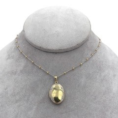 14k White Yellow Gold Locket w/18″ 14k White Gold Chain Yellow Gold Beads #J7354