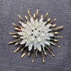 Art Deco Two Tone Rhinestone Starburst Brooch Missing Stones