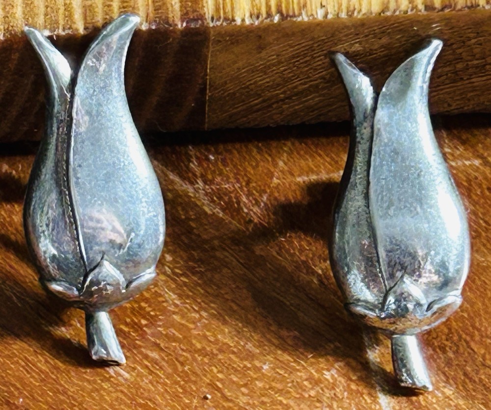 Vintage Sterling Silver Mid Century Tulip Flower Screw Back Earrings 3.25 Grams