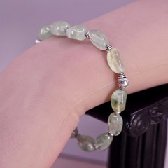 7.25″, vintage Sterling 925 silver handmade bracelet with oval prehnite nuggets