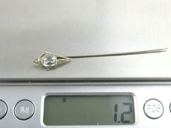 Antique Belais Art Deco 18k and 10k Gold Aquamarine Stick Pin 1.2g 2 5/8 Inches
