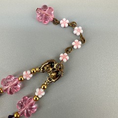 Vintage Flower Bead Necklace Pink Lucite Double Strand Gold Tone Findings Hippy